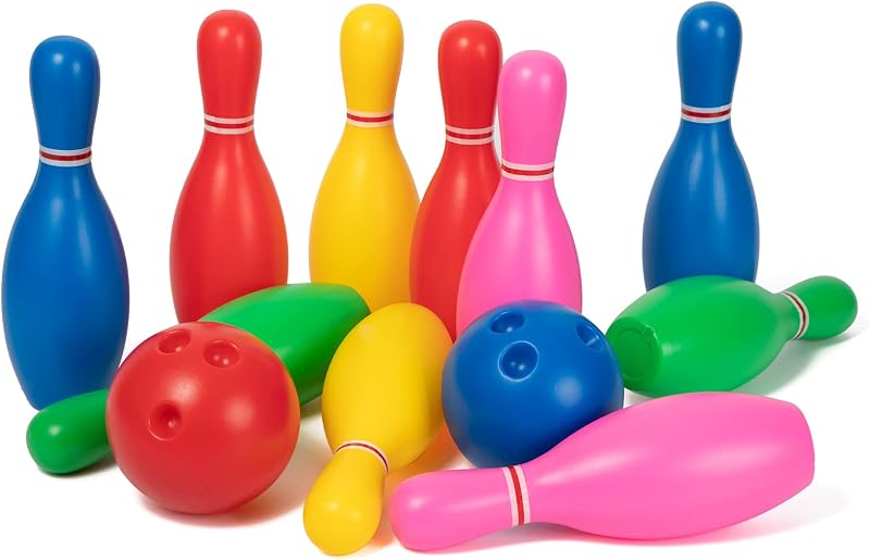 Liberry Kids Juego de bolos de juguete para niños y niñas de 2 3 4 5 años (multicolor) | 10 bolos de plástico y 2 bolas, juego activo para interiores y exteriores para niños pequeños, regalos educativos de cumpleaños