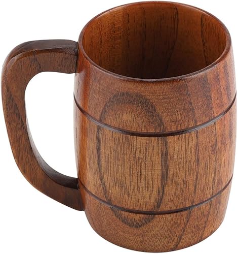 Pomya Taza de cerveza de madera, taza de cerveza de madera, retro, de gran capacidad, té, agua, clásica, con asa, jarra de madera, regalo de boda,