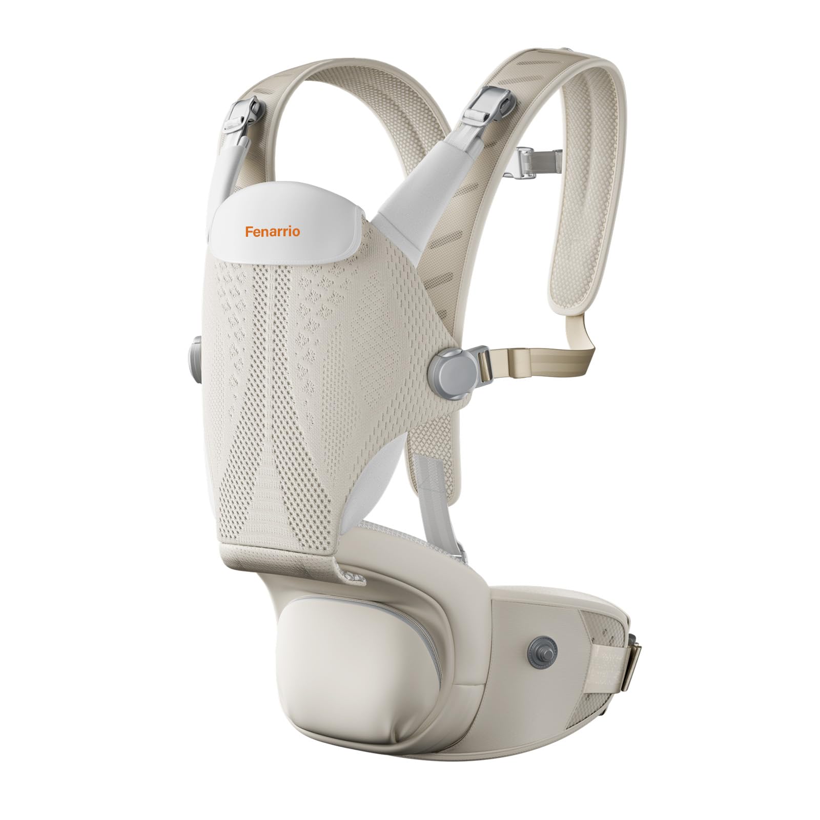 Ergonomische Babytrage mit Hüftsitz, 4D-Gitterpolsterung, Modulares 2-teiliges Tragesystem, Front-Magnetverschluss, Atmungsaktiv, Für verschiedene Tragepositionen Beige