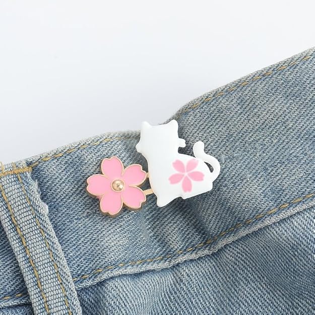 Image of YEKDA 4 Sets Butterfly Jean Buttons Waist Tightener for Loose Pants, No-Sew Adjustable Waist Buckle Clips, Detachable Decorative Jean Button Pins for Women's Jeans & Skirts (Kitty Mix)