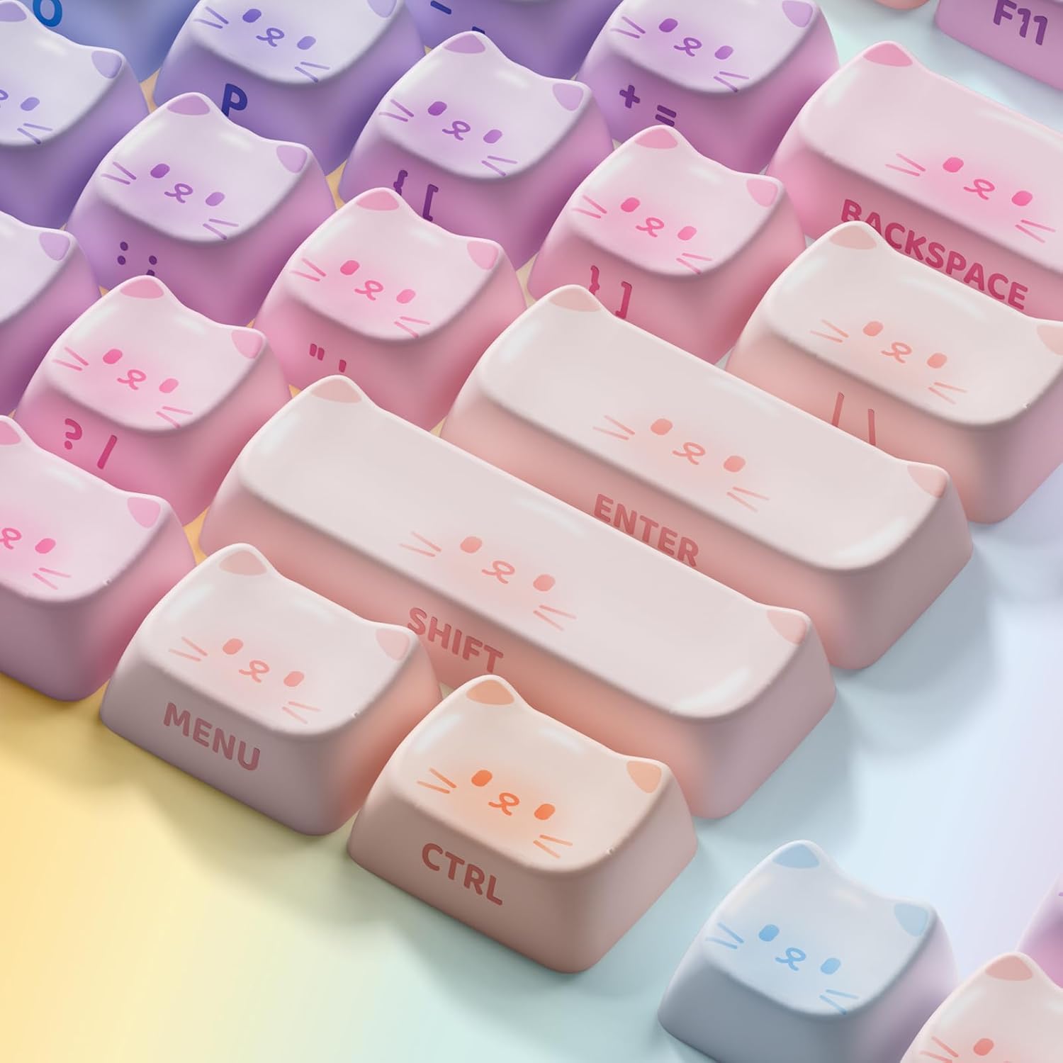 Akko PBT Keycaps Set, Colorful Cats Keycap Mao Profile 142-Key Keycaps for Mechanical Keyboards
