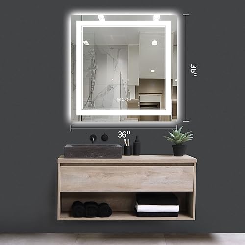 Miniatura 251 de Espejo de baño LED de 40 x 32 pulgadas, luz frontal y retroiluminada, antiniebla, regulable, espejo de tocador iluminado con memoria, espejo LED