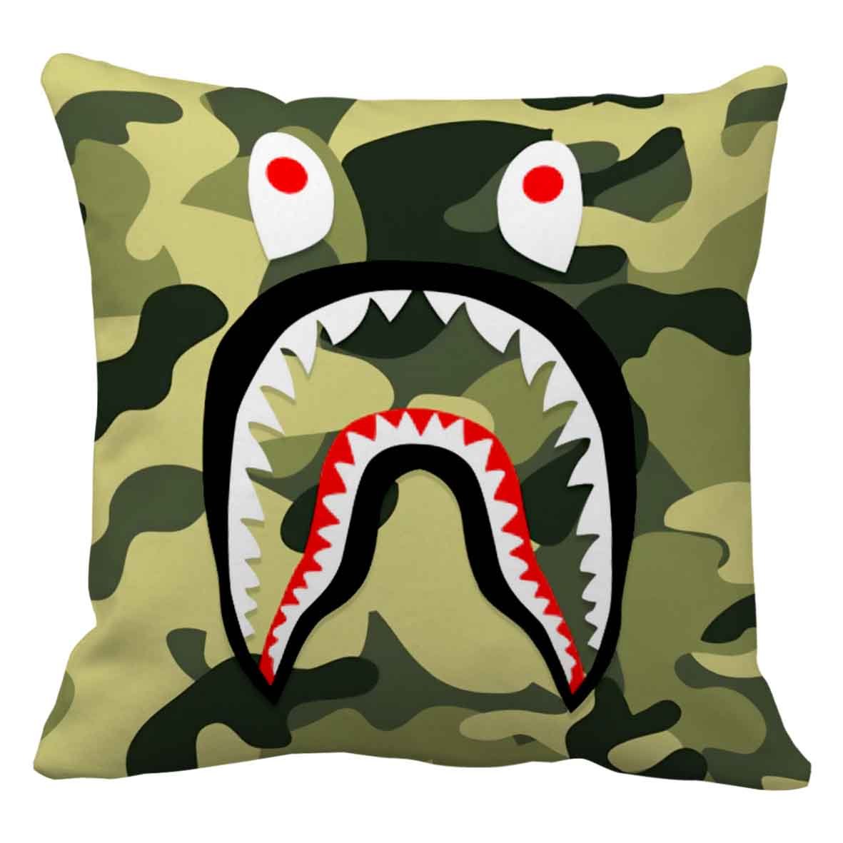 Bape Shark Green Camo Pillow cover Size 20x20 inch