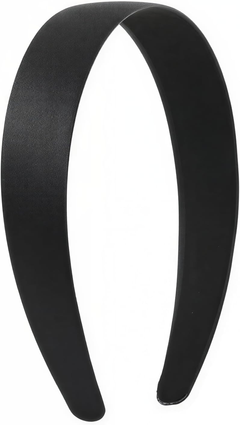 Black 1 Inch Satin Hard Headband Solid Hair band for Women and Girls