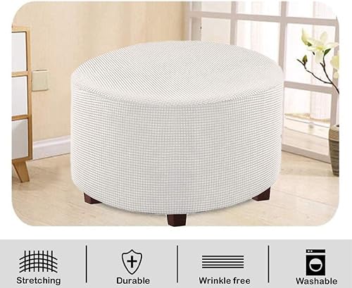 Miniatura 2 de VIENLOVE Funda otomana redonda de mezcla de poliéster, fundas protectoras elásticas con parte inferior elástica, textura lavable a máquina, tela