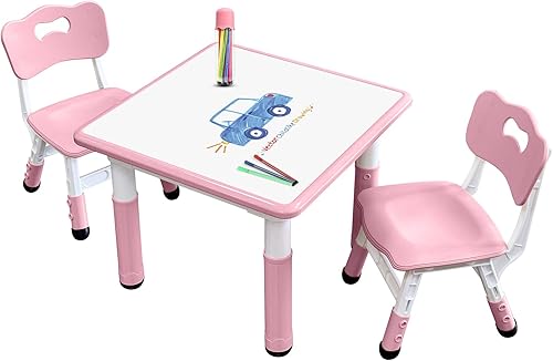 Miniatura 11 de Juego de mesa y silla para niños con patas antideslizantes ajustables seguras para niños pequeños, escritorio a prueba de actividades y graffiti