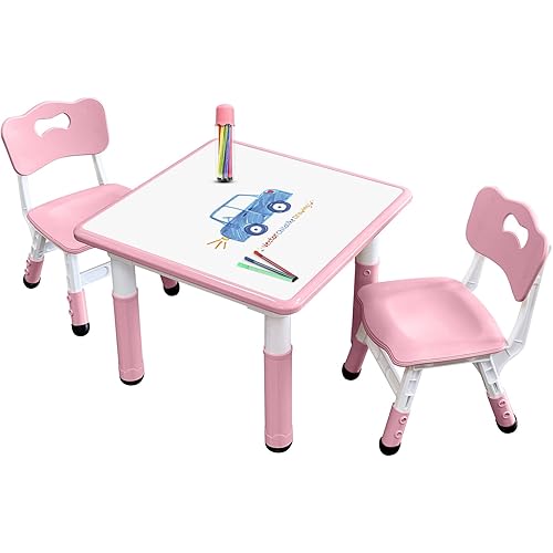Kids Table & Chair Set with Adjustable Toddler-Safe Non-Slip Legs, Activity & Graffiti-Proof Desktop Ages 3-12