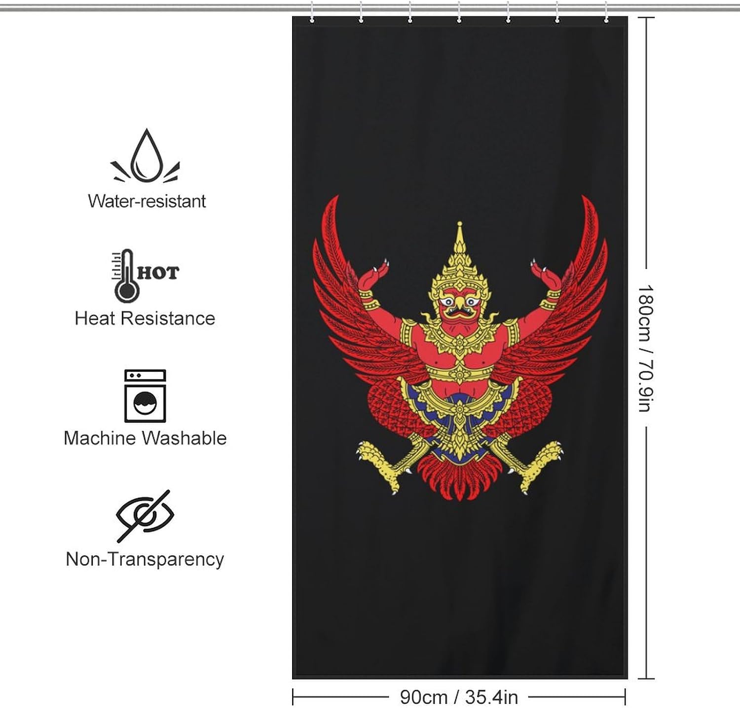 Thailand Coat of Arms Funny Shower Curtains Washable Bath Curtain Liner with Hooks for Bathroom Bath Tubs 36x72Inch（92x183cm）