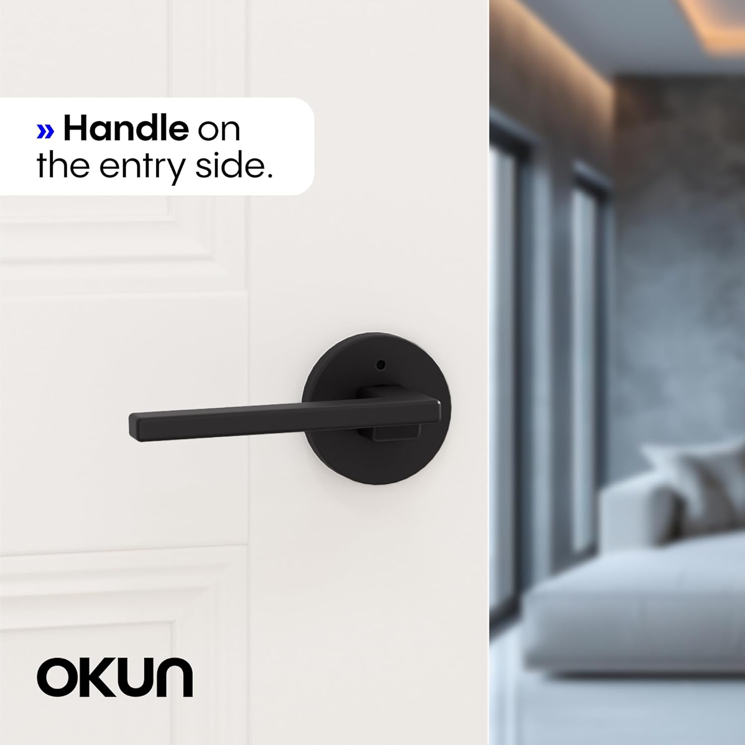 Okun Dune 1-Pack Matte Black Privacy Door Levers – Push Button Lock, Reversible, Sleek Concealed-Mount Design for Bedroom & Bathroom