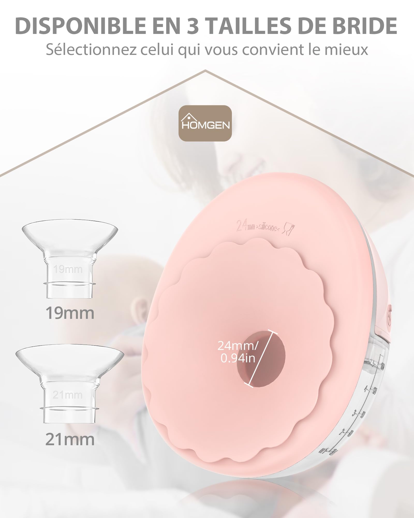 HOMGEN Tire-lait électrique Portable Mains Libres, Extracteur de Lait Maternel Sans Fil avec écran LED, Pompe à Lait Rechargeable 1200mAh avec 4 Modes et 12 Niveaux, Facile à Nettoyer pour les Mamans
