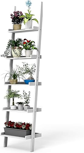 Miniatura 11 de Tangkula Estante de escalera, estante multifuncional de madera moderna de 5 niveles, estante de exhibición de libros de flores, estante de