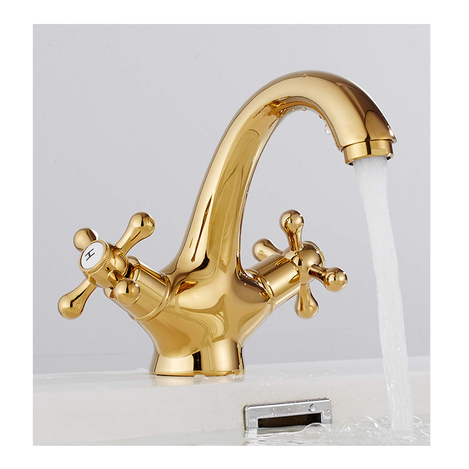 Grifo de baño de latón antiguo de doble manija para lavabo elegante