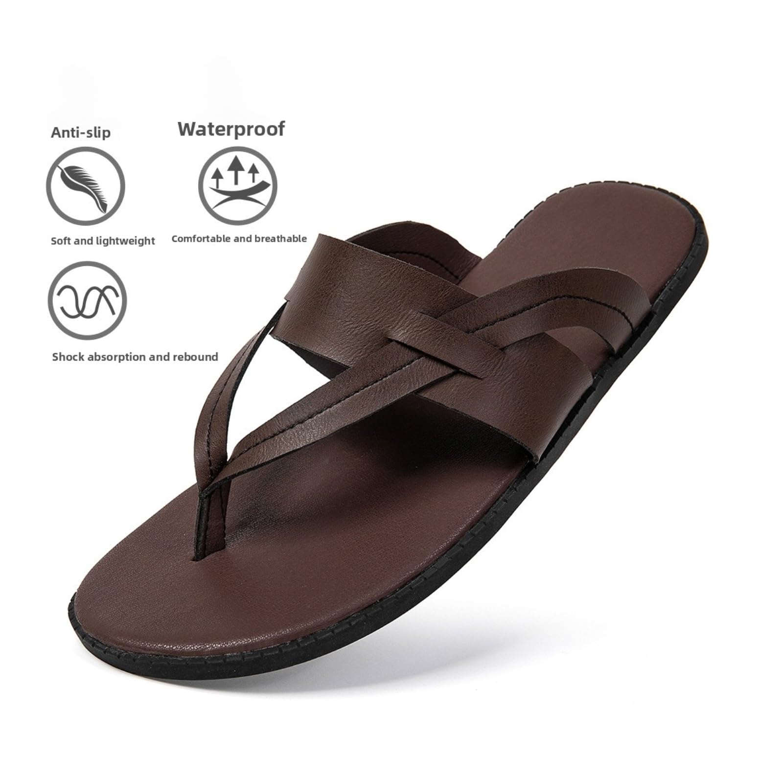 Chanclas Sandalias Al Aire Libre De Verano Los Hombres Tamaño Grande Antideslizantes Zapatillas La Tanga Playa Resistentes Desgaste Estilo Casual Ultra-Fibra Superior Goma-42-black