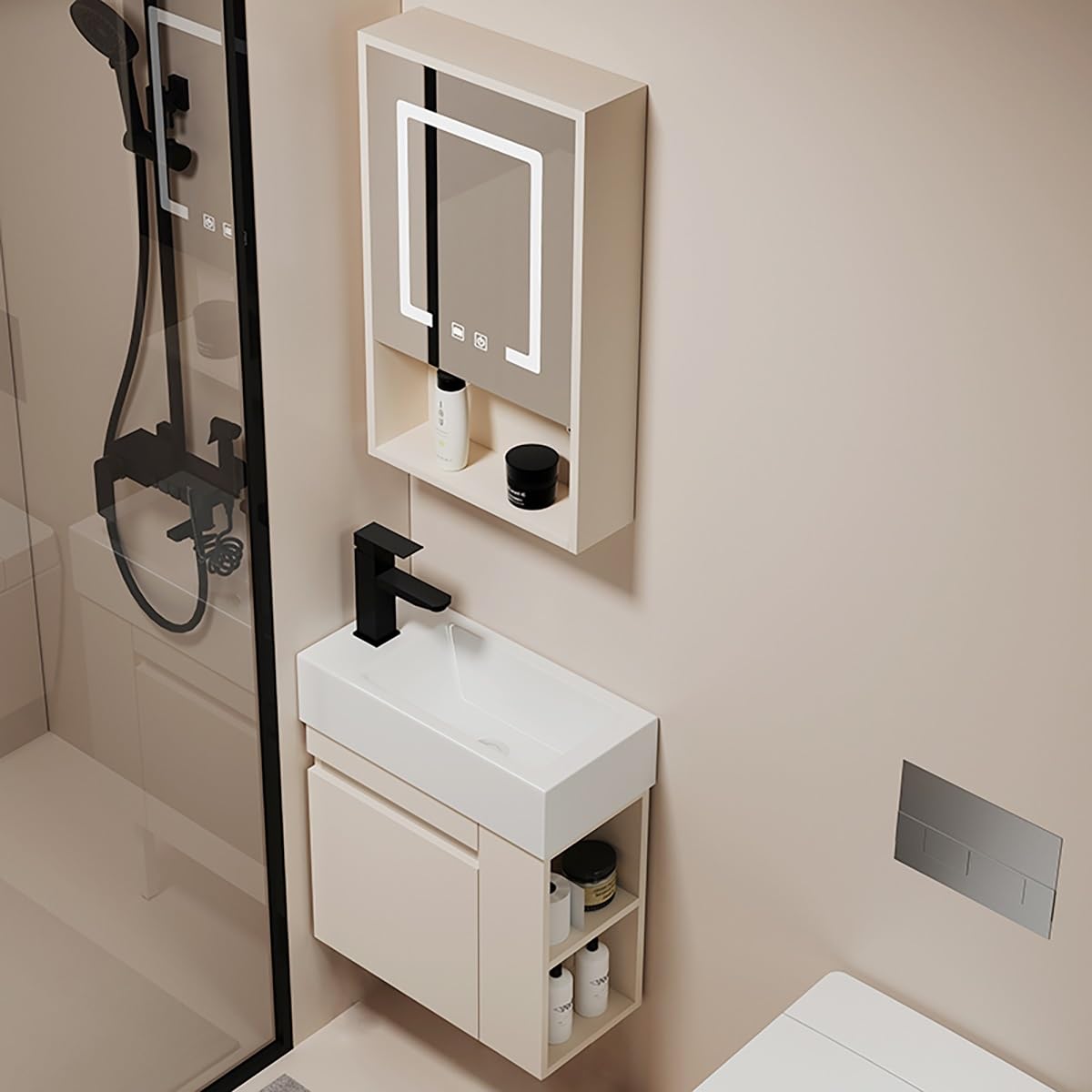 Lave Main D Angle Wc Avec Meubl,Petit Angle Lave Main Avec Meuble,Lavabo Mural En Céramique Blanche,Lavabo Suspendu À Fixer Au Mur,Lavabo À Poser Pour Petits Invités,Pour Vestiaire Salle De Bains(42cm
