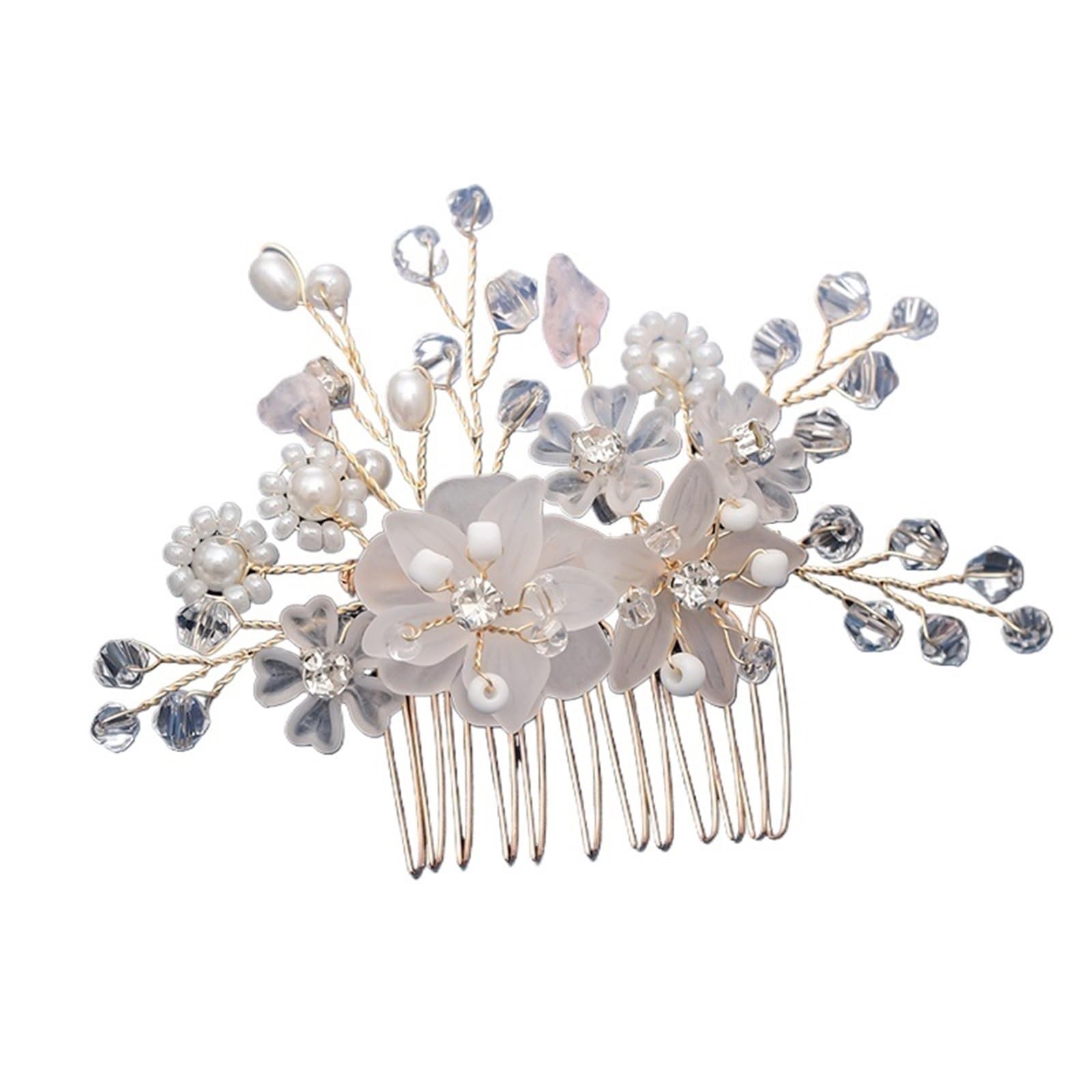 Peigne cheveux mariage perle dorée strass fixation solide - 5
