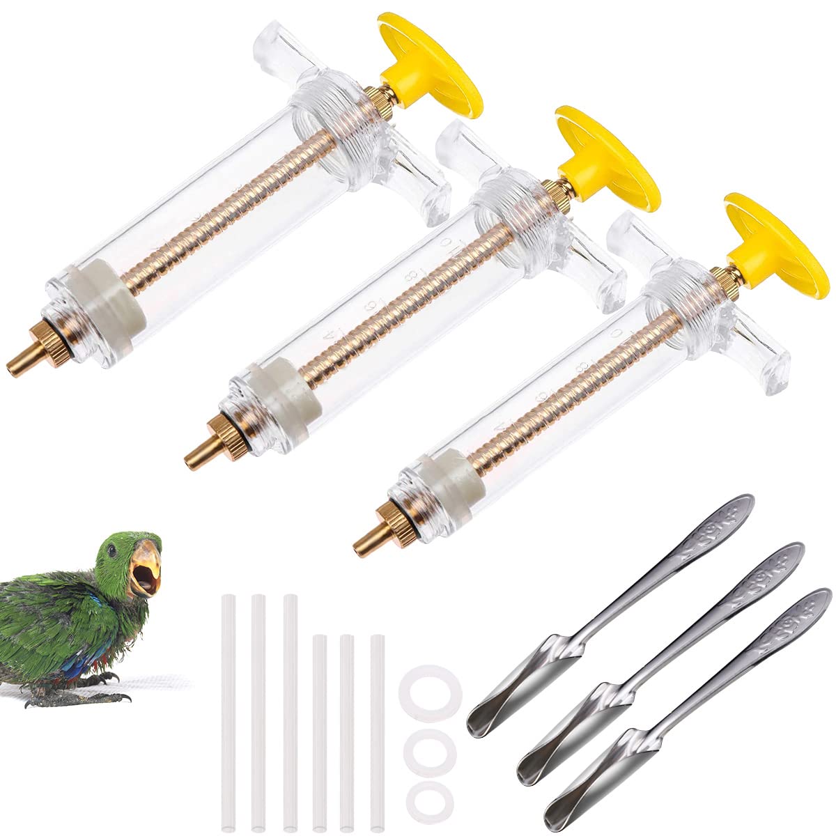 3 Juegos de Jeringuillas de Alimentación para Pájaros, Kit de Jeringa Alimentaria para cría a Mano de Pájaros, Jeringa 10ml, 20 ml, 50ml con 6 Tubos de Cosecha.