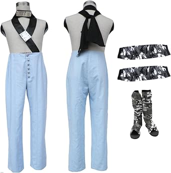 Ninja Momochi Cosplay Costume for Men, Shirtless Style, Light Blue Pants with Camo Accessories, Halloween