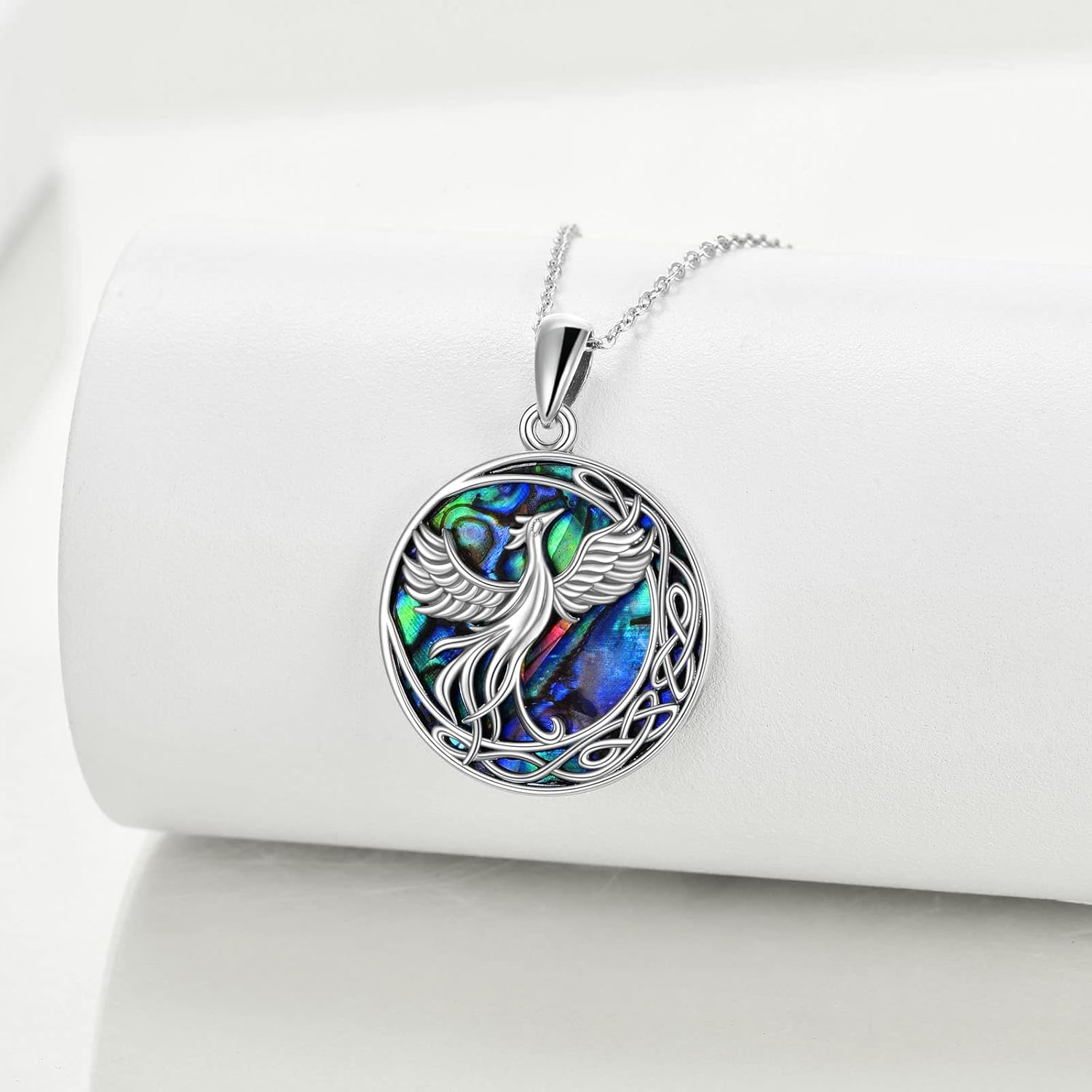 ONEFINITY Phoenix Dragon Necklace Sterling Silver Abalone Shell Crystal Celtic Crescent Dragon Phoenix Necklace Pendant Jewelry for Women Girls Christmas Gifts - Image 2