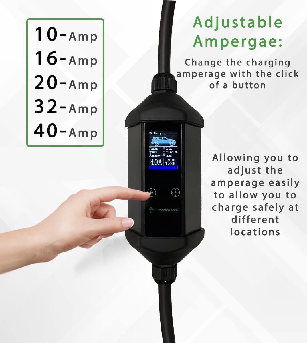 30 Feet Level 2 Primecom Electric Vehicle (EV) Charger (220/240V, 32Amp/40Amp) 32 and 40 Amp 6-50P. 10-50P & 14-50P (10-50P, 40 Amp) for Tesla