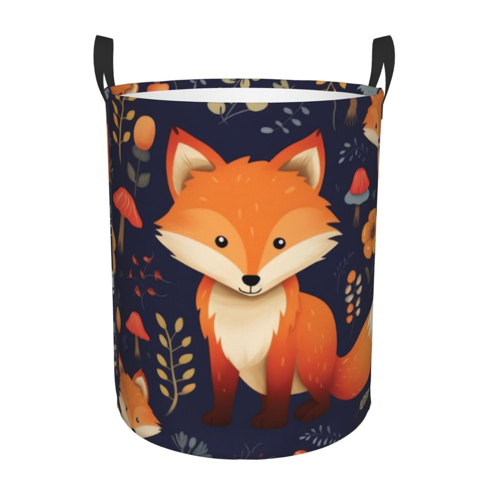 Circular Laundry Basket | Cute Animal Fox Flower | Foldable Laundry Hamper, Waterproof Oxford Cloth Dirty Laundry Basket With Handles, Toy Storage Basket For Bedroom, Bathroom, Office, College Dorms
