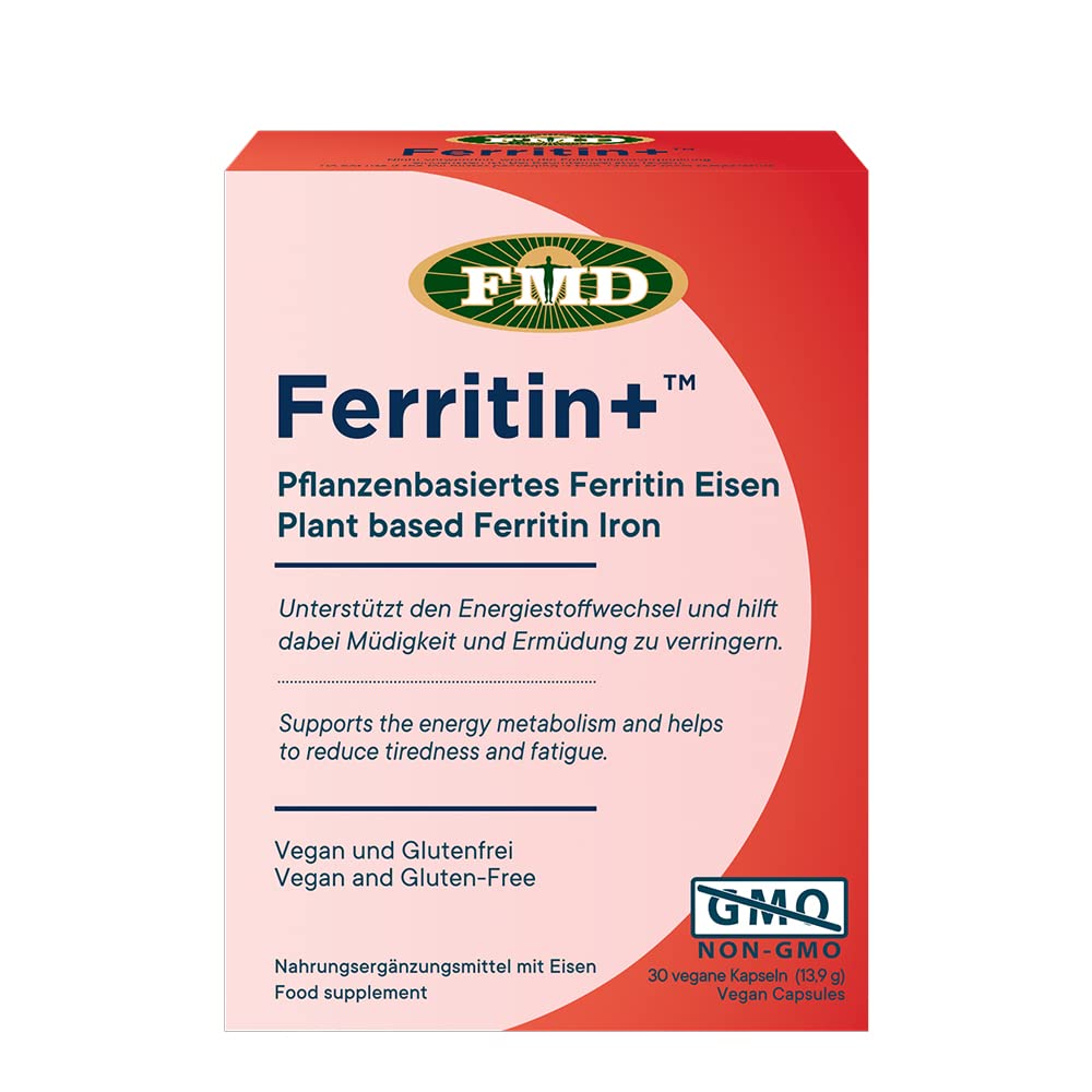 Ferritin+™ Eisen, 30 Kapseln, Sehr gut verträglich und Bioverfügbar, Pflanzenbasiert, Magensaftresistente Kapsel führt zu guter Aufnahme im Darm
