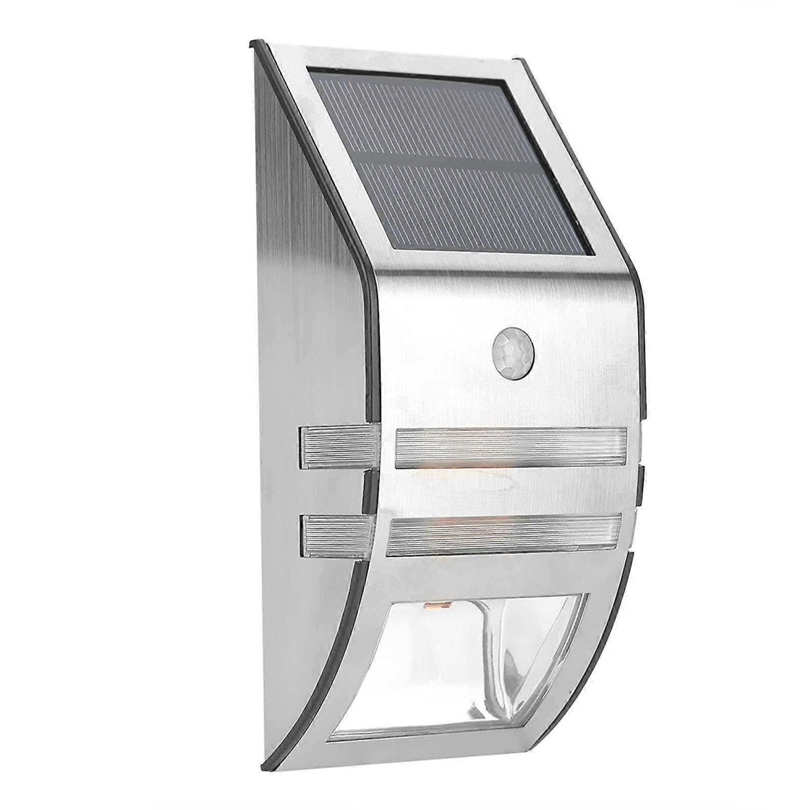 Joyhappst Image Color Solar Powered Pir Motion Sensor 2 Led Path Wall Light Garden Security Lamps Silver Warm White