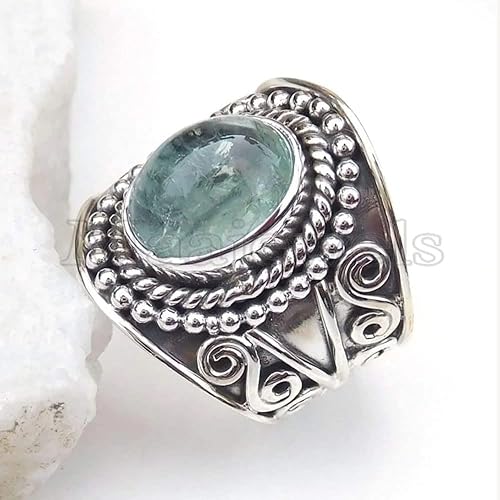 Vista 4 de Anillo de plata de ley 925 aguamarina, piedra natal de aguamarina, joyería hecha a mano, joyería de piedra de aguamarina, regalo para ella, anillo