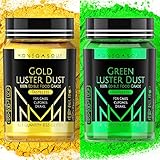 MONÉGASQUE Gold & Green Luster Dust Edible Glitter for Drinks & Desserts 2x15g - Food Color Dust for