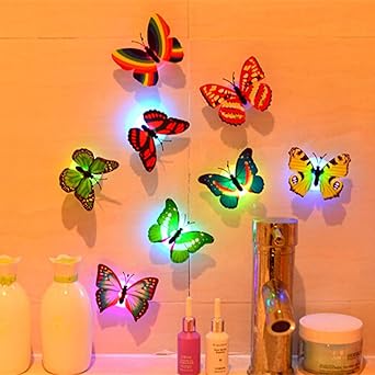 RANGOLI Color Changing Beautiful Butterfly Plastic LED Wall Night Lamp (Multicolour) - Set of 12