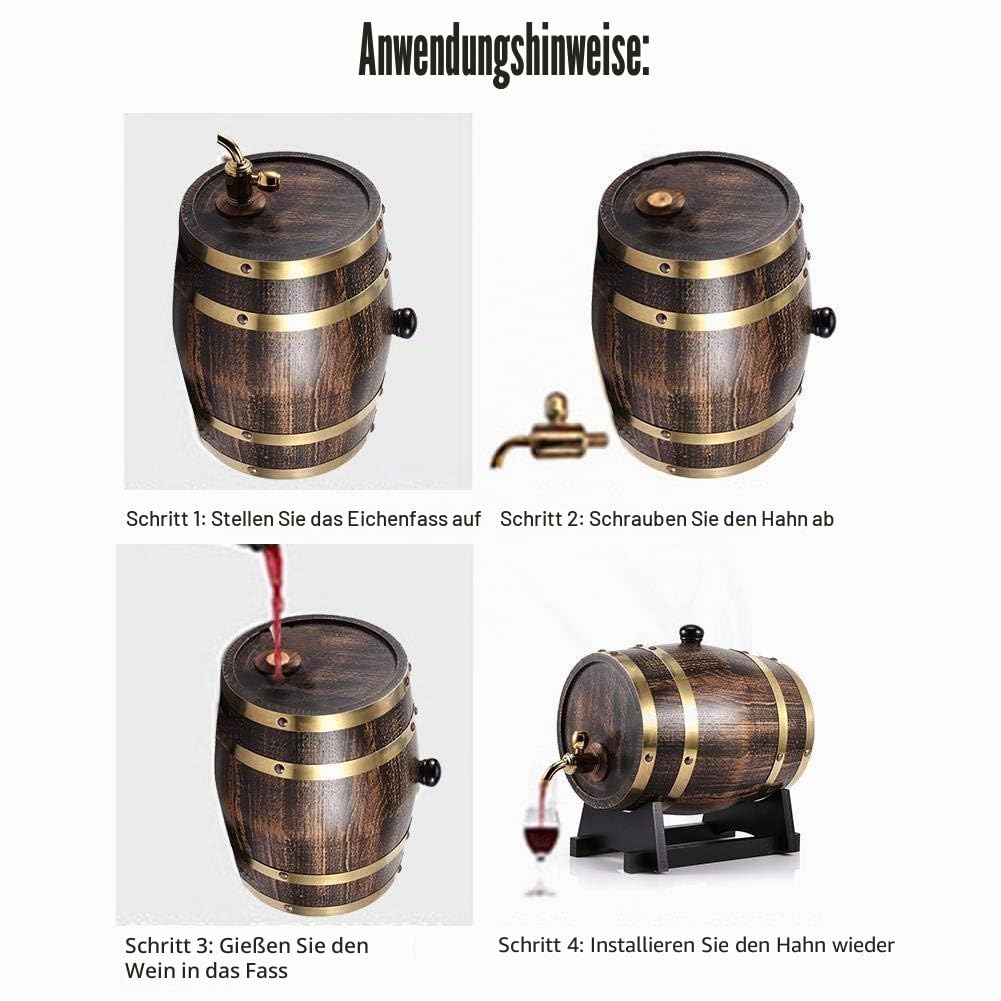 3L Weinfass aus Eiche Retro Stil mit Zapfhahn und Bock Stopfen für Wein Brandy Whisky Lagerung und Home Bar Dekoration