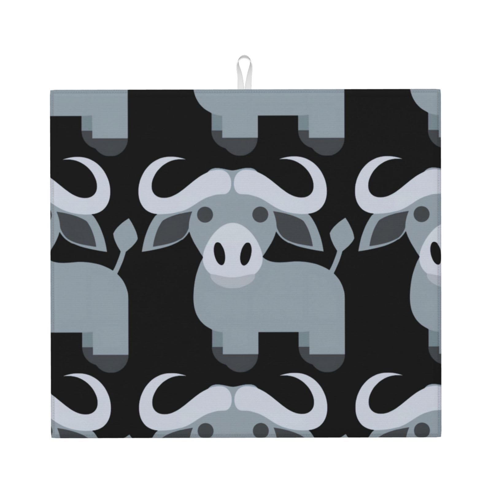 HJFCZH Water Buffalo Prints Kitchen Drying Mat – Absorbent Microfiber Throw for Dishes, Non-Slip Counter Cover, Quick-Drying Layer with Fade-Resistant Print