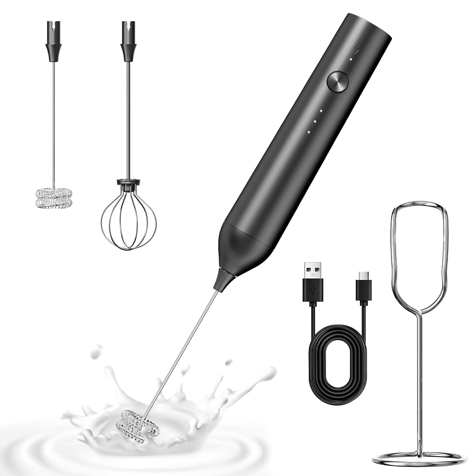 Kitchen Milk Frother Handheld with Stand 3 Speeds Adjustable Mixer Electric Handheld Frother Wand Hand Mixer Matcha Whisk