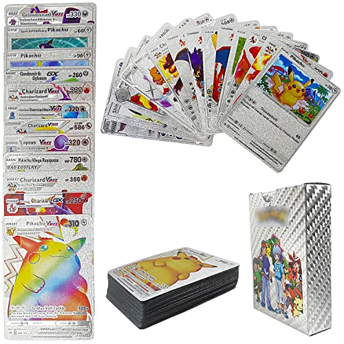 YiMall 55PCS Metal Golds Card Custom Metal Ultra Rare Metal Gold Plated Card, Vmax DX GX Gold Custom Metal Collection Cards - The Best Gift for Collectors Kids