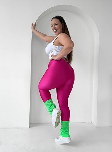 Miniatura 7 de Leggings brillantes para mujer, estilo vintage de los años 8090, verde neón, rosa, naranja, azul, violeta, negro, ropa para rave y discoteca