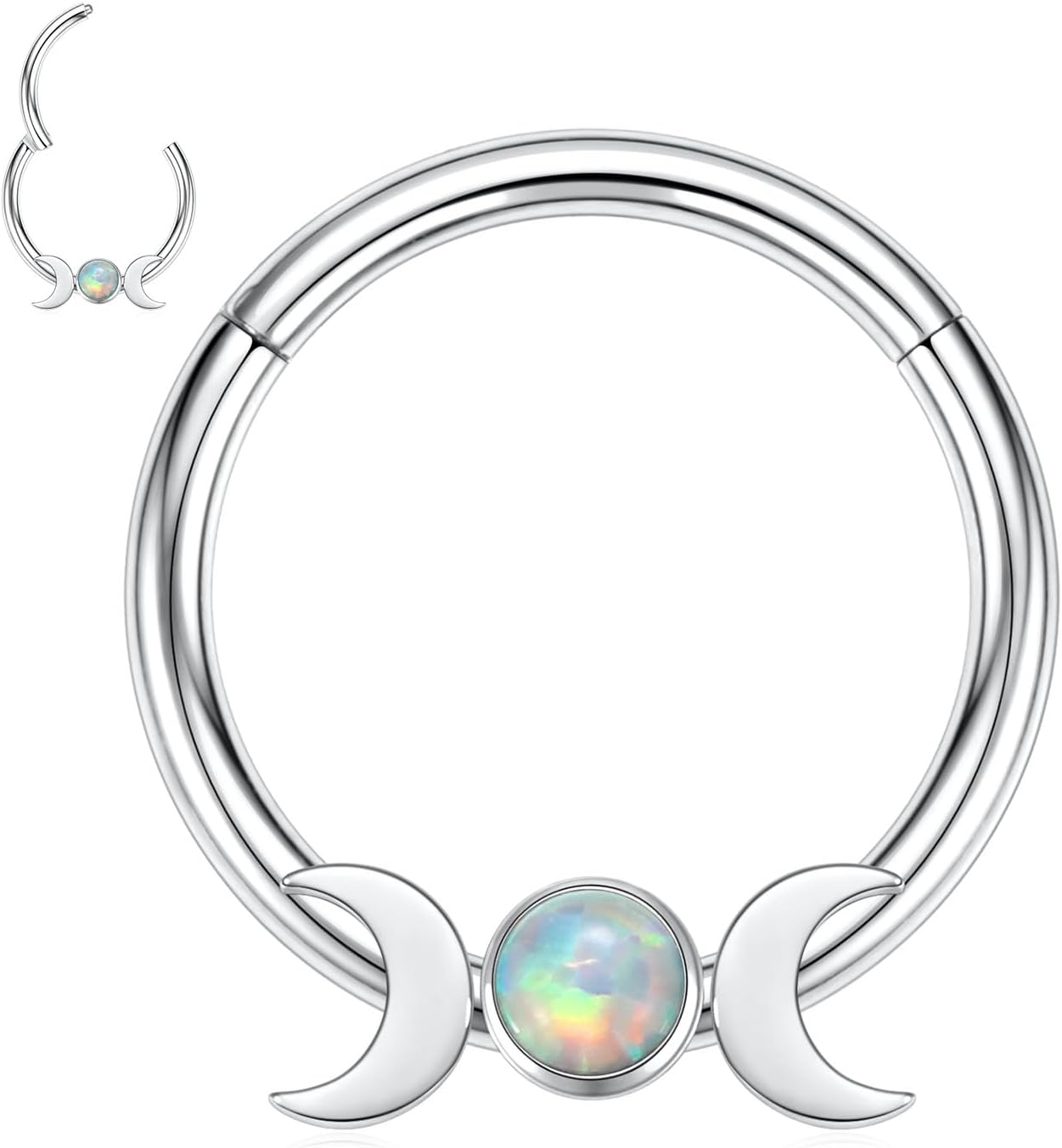 Milacolato 8 Pièces Piercing Nez Septum 16G En Acier Inoxydable - CZ Opale Cartilage Helix Tragus Daith Hoop - Anneau Cerceau Articulé Segment Clicker Bijoux 10 MM