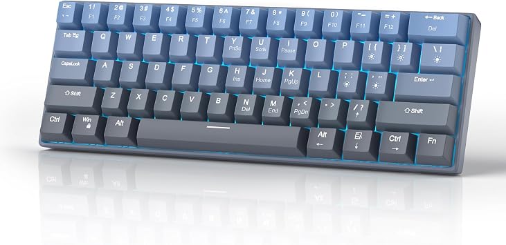 MageGee 60% Mechanical Gaming Keyboard, STAR 61 Compact Blue LED Backlit Wired Keyboards with Hot-Swappable Yellow Switch, Portable Full Keys Anti-ghosting Gaming Keyboard - Gradient Blue