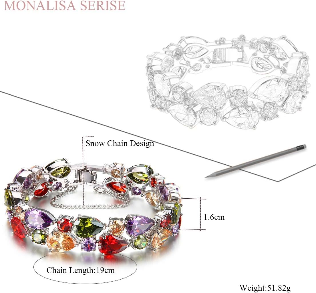 Bracelet for Women Multi Color Cubic Zirconia Crystal Links Bracelets Jewelry Gifts for Mom 7.5 Inch - Image 3