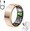 Health Tracker Ring, Smart Health Ring for Women Men with Heart Rate, Blood Oxygen, Sleep Monitor, Steps,Calories, No Subscription Fee, IP68 Waterproof Smart Ring for iPhone & Android Rose Gold, 7#