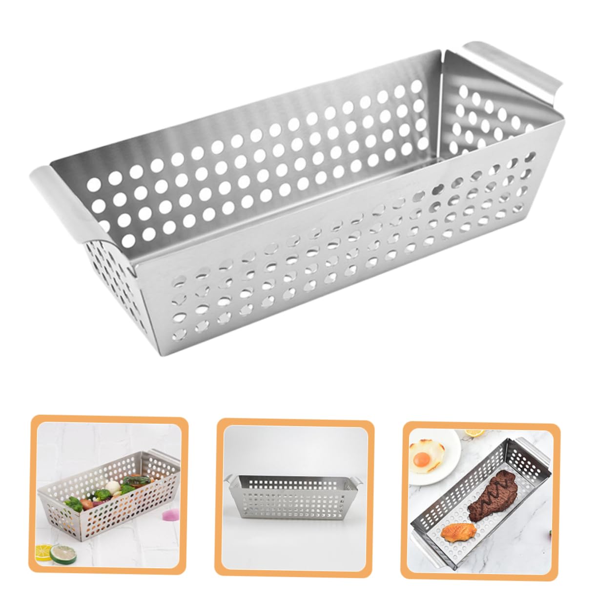 Griglia per barbecue in acciaio inox, 28,5 x 13 x 6 cm, griglia per barbecue a rete per grigliare verdure, pesce e carne, perfetto per grigliate estive
