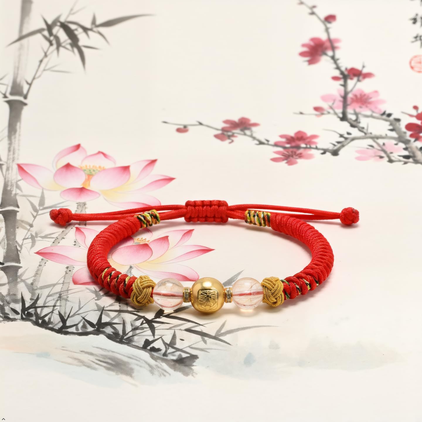 Natural crystal Red String Bracelet Gold Plated Unisex Good Luck Wealth Protection Evil WardingWoven Handmade Insight Stress Relief Daily Charm
