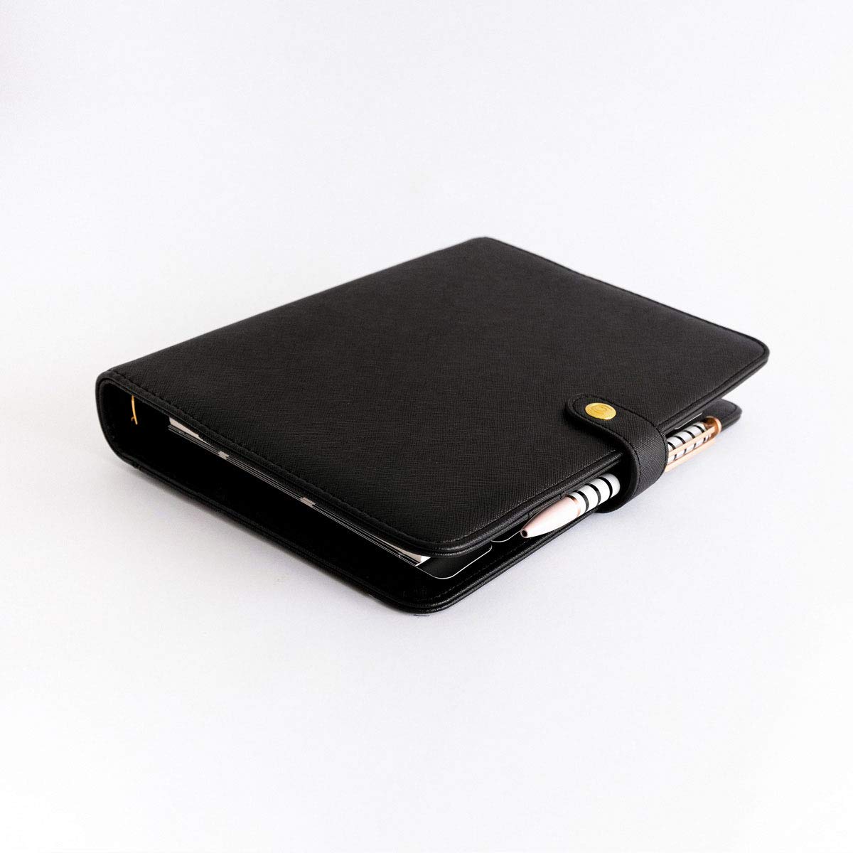 CHARUCA | Agenda ad anelli senza data con confezione di ricambio per agenda senza data+note + blocco note - carta A5 120 g, dimensioni 22 x 16 cm (BLACK)