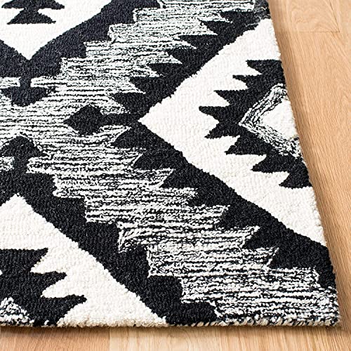 Image of Modern Pattern Wool Carpet with Loop Texture Yarn Anti Shedding Carpet Size 8x11 Feet B6 Black & Multi Color