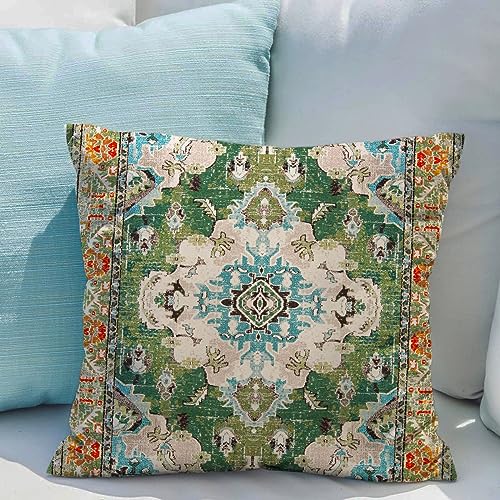 Snycler Boho Throw Pillow Covers 26x26 inch Set of 2 Boho Rug Carpet Double Sided Pattern Cotton Soft Pillow Case Cushion Cover Pillowcase for Couch Sofa Bed Decorative (Green) by Snycler - Used condition - Image 5