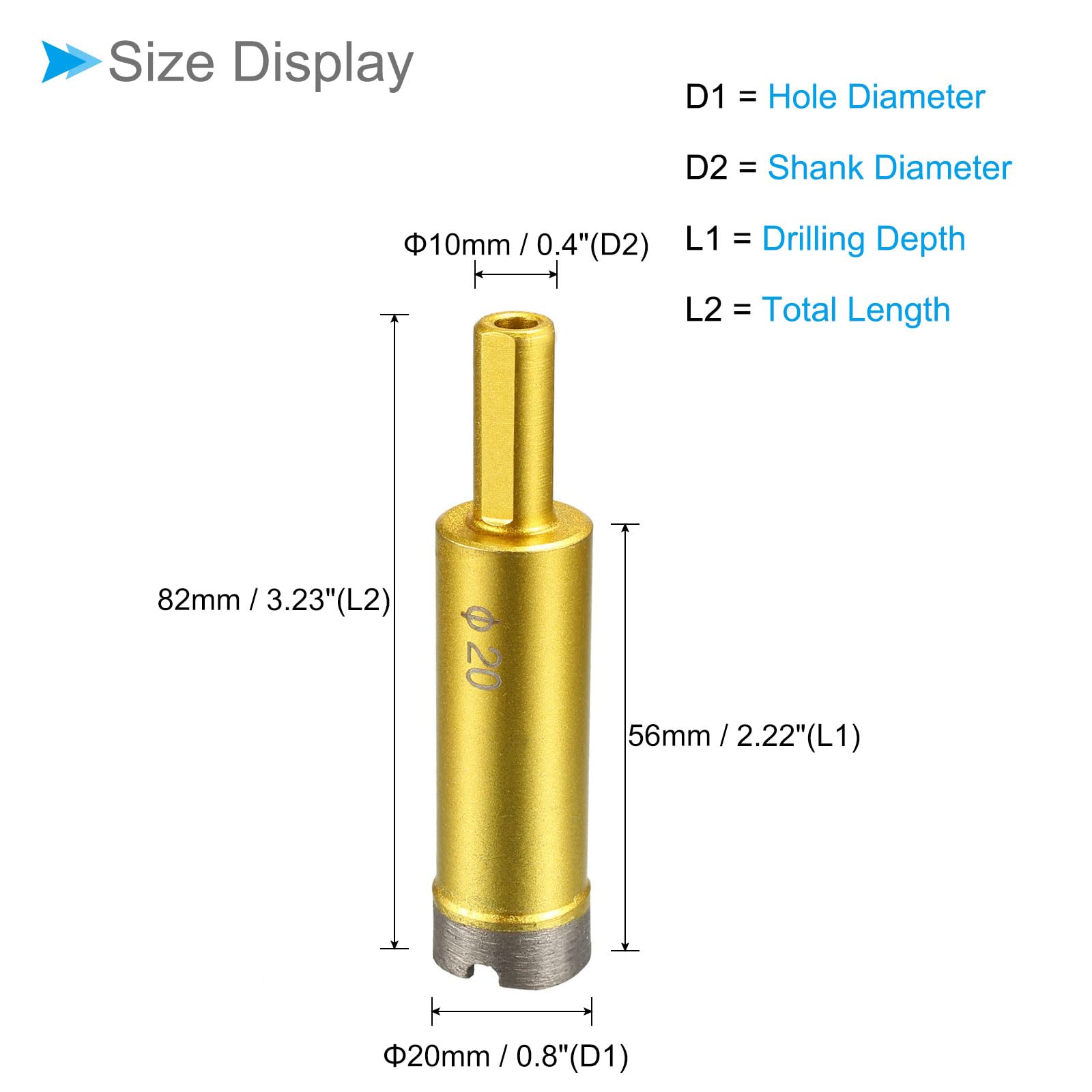 CoCud Diamond Core Drill Bit, 20mm Dia Round Shank, Tiles Stones Marble Concrete Dry/Wet Hole Saws - Image 2