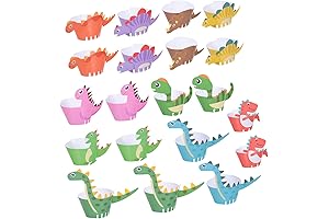 Ciieeo 30Pcs Dinosaur Party Cupcake Liners with Toppers