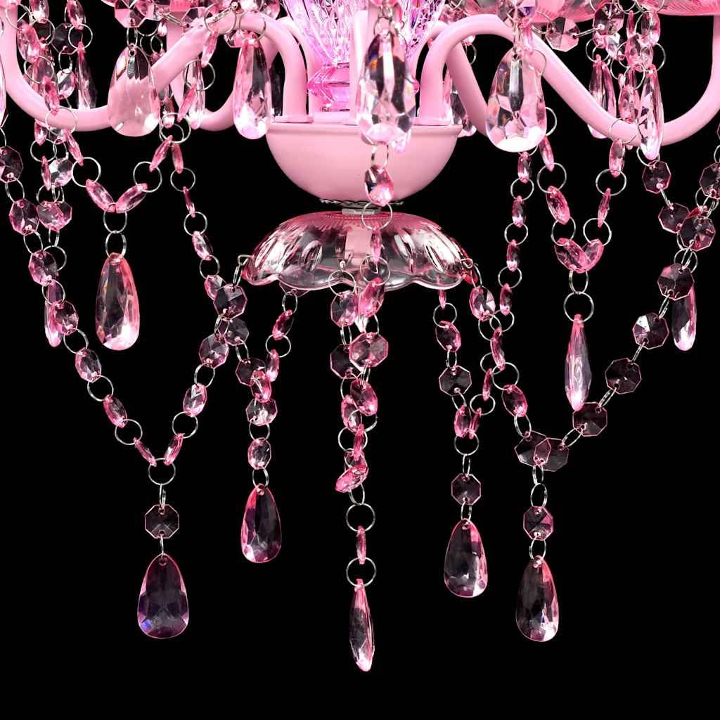 Lustre en cristal rose classique plafonnier 5 feux lampe luminaire
