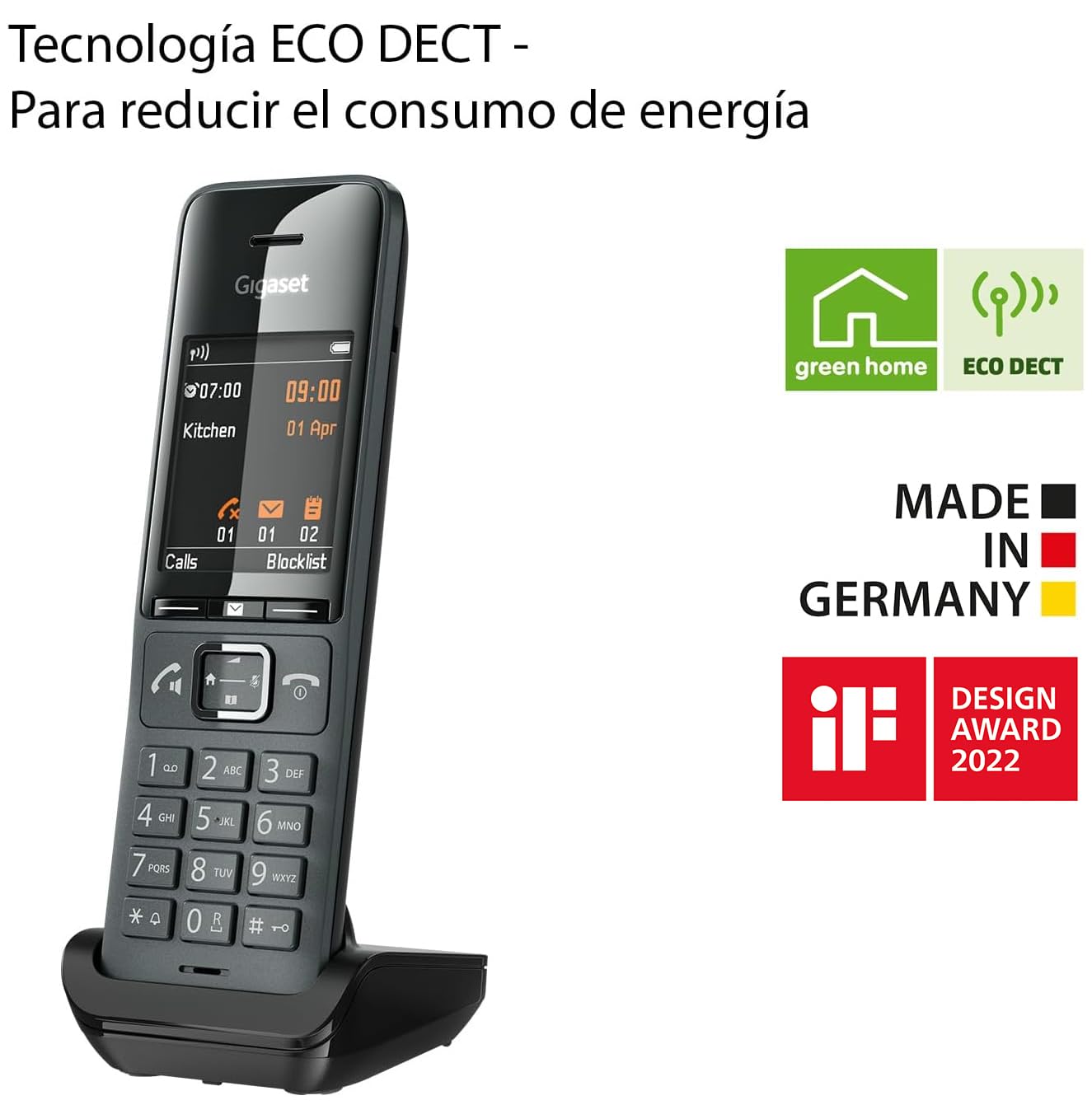 Gigaset COMFORT 520HX - Teléfono Supletorio - Diseño Elegante - Agenda, Negro Titanio [Compatible en ES, IT, AUT, CHE, DE, BE, NL, FR] [Sin Base]