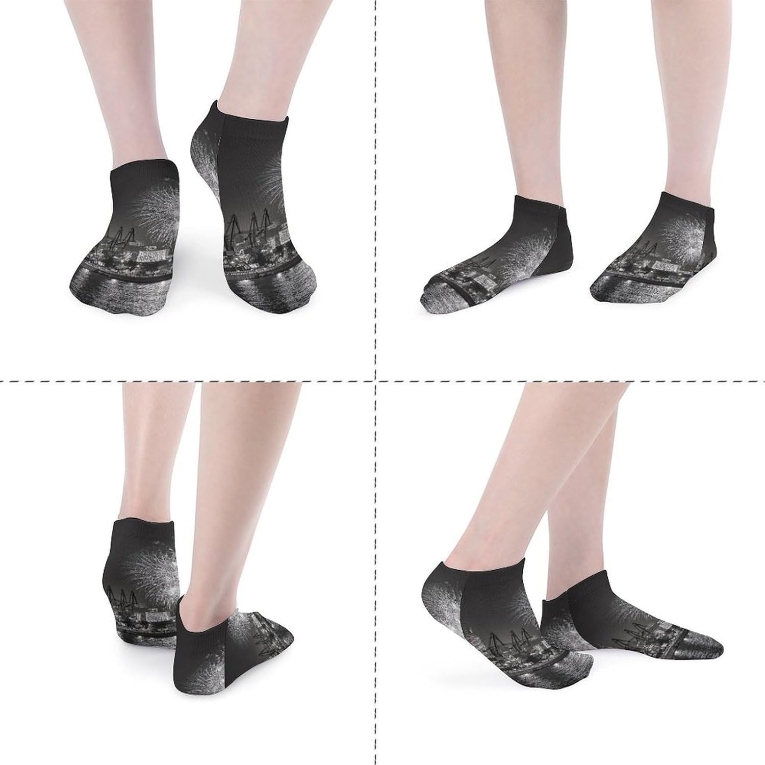 Fireworks Night Sky Azerbaijan Baku No Show Ankle Socks Low Cut Non Slip Flat Boat Line 5 Pairs Set