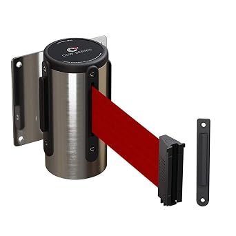CCW 11 Ft Wall Mount Retractable Belt Barrier, Red, Stainless Steel Case