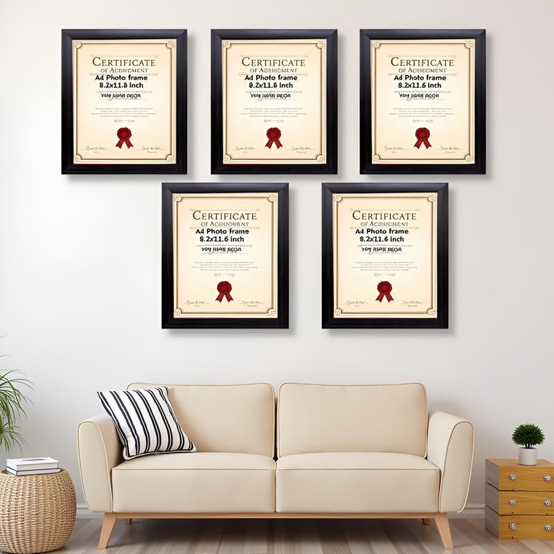 Image of A4 Size Photo Frame For wall hanging set of 5 Black Picture Frame For Home and Office Decoration, Size -8x12 Inches